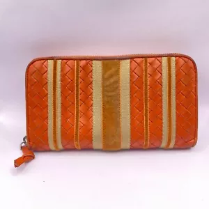 Bottega Veneta Intrecciato long Wallet Orange leather Suede 495 - Picture 1 of 15