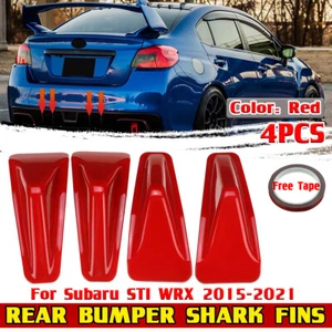 4pc/Set RED For Subaru STI WRX 2015-21 Rear Bumper Lip Diffuser Shark Fins Cover - Picture 1 of 12