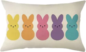 Easter Bunny Peeps Lumbar Throw Pillow Cover, 12 X 20 Inch Spring Bunny Rabbit C - Picture 1 of 12