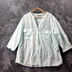 AGENDA Womens Top Size 16 Pastel Green 3/4 Sleeve Button-Up - Picture 1 of 11