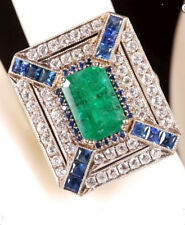 1.32ct Natural Round Diamond 14K Solid White Gold Emerald Sapphire Wedding Ring