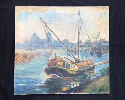 Altes Ölgemälde_JAKOB WEITZ (1888-1971)_Neuss Hafen + St. Quirinus Münster - Bild 1 von 4