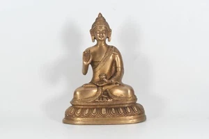 Meditating Antique Handmade Brass Vintage Shakyamuni Amitabha Buddha Statue Art - Picture 1 of 7