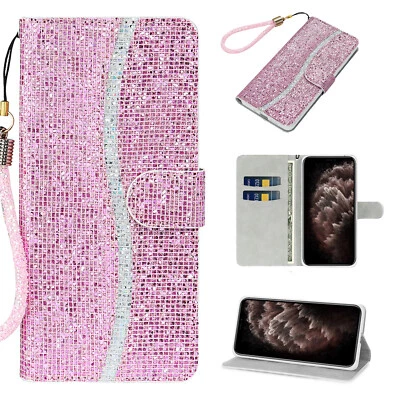 女孩闪亮皮革翻盖钱包式保护壳 适合 iPhone 16 Pro Max/14/13/12/11/XS Max/7 8 — 第 1/4 张图片