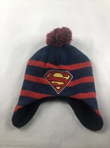 Superman Laplander beanie hat Man of Steele/ Size: YOUTH - Navy Blue/RED w/ Pom - Picture 1 of 5