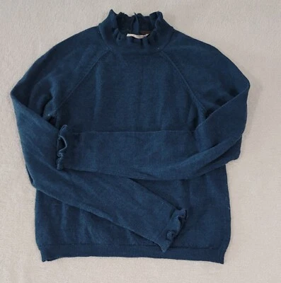 Free People Sweater Shirt Women's Small Merino Wool Blue Green Pullover Mock  FC - Image 1 of 4