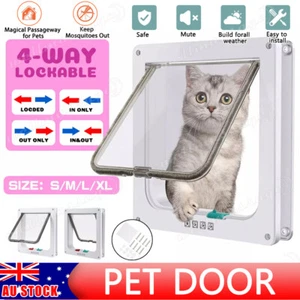 4-Way Large Safe Lockable Cat Door Pet Dog Brushy Flap Scalable Screen Locking - Picture 1 of 16