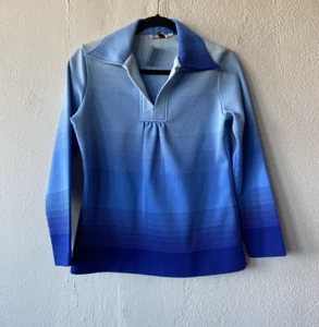Blusa Preparación Liendres Poli Degradado Azul Años 70 Vintage Talla M - Imagen 1 de 6