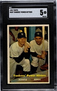 1957 Topps #407 Yankees Power Hitters SGC 5 w/ HOF Mickey Mantle - Yogi Berra