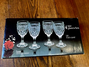 Vintage Set im Karton ~ 4 NEU 24 % Bleikristall ~ 6 Unzen Weingläser~Euro Collection~Handschliff - Bild 1 von 8