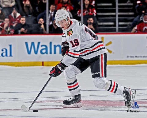 Jonathan Toews Chicago Blackhawks Unsigned White Jersey Skating 8" x 10" Photo Cover