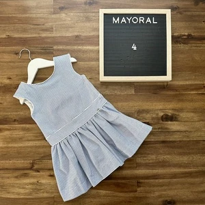 Vestido Mayoral Azul Blanco Rayas Sin Mangas Lurex Lazo Europeo Preppy 4 - Imagen 1 de 9