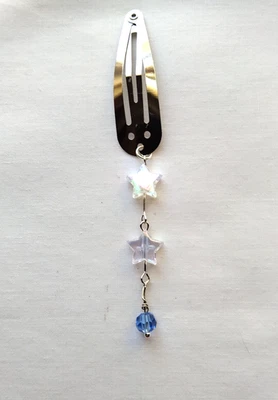 Iridescent Star Hair Clip Barrette Blue Crystal Bead Linear Dangle Handmade - Image 1 of 4