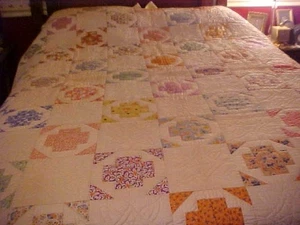 VTG Colorful, Scrappy GRECIAN SQUARE Quilt 87331 - Picture 1 of 8