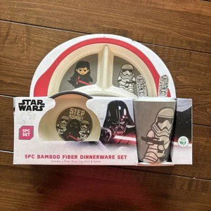 Star Wars Bamboo Fiber Dinnerware Plate Bowl Cup Fork Knife Set Darth Vader 5pc - Picture 1 of 4