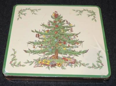 6 NUEVAS ALMOHADILLAS CALIENTES CON RESPALDO DE CORCHO PIMPINELA PATRÓN DE ÁRBOL DE NAVIDAD SPODE 7 5/8" 8 5/8" Foto 1 de 2