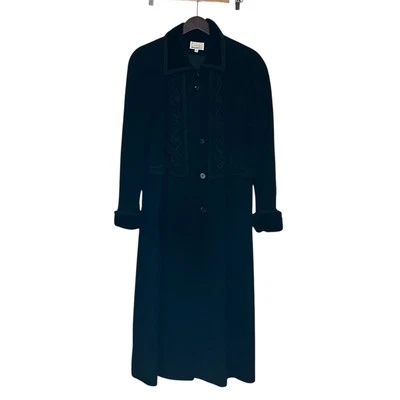 Винтажный Lorovi черная шерстяная смесь Opera пальто бархат манжеты и воротник плащ верхний размер 10 - Изображение 1 из 4