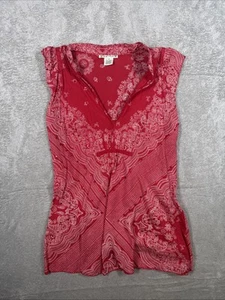 Blue Plate Womens Shirt M Red Sleeveless Tank Sequin Paisley Bandana Western - Picture 1 of 5