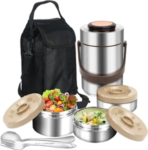 Thermos for Hot Food, 3 Layered Stackable 67Oz Insulated Lunch Box, Large Soup T - Picture 1 of 8