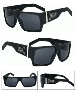 LOCS FLAT TOP BIKER GLASSES MEN LARGE GANGSTER BLACK OG SUNGLASSES UV - Picture 1 of 5