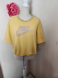 Nike Womens 2X Short Sleeve Crew Neck Cropped Drawstring Logo Swoosh Sweatshirt - Picture 1 of 18
