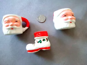 VTG CHRISTMAS~ EYES OPEN -WINKING- SANTA FACE MUGS~ MINI CERAMIC BOOT~ JAPAN - Picture 1 of 9