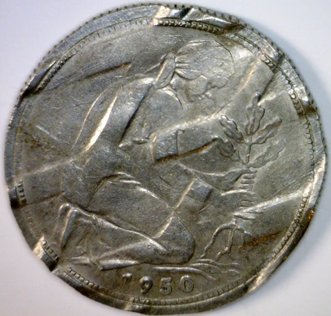 1950 ERROR WAFFLED German 50 Pfennig Coin Fifty Cent Germany Waffle LOT #2 NR Cover