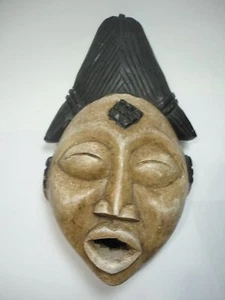 Africa hand carving wood Mask Gabon Punu tribal black & white painted art - Picture 1 of 12