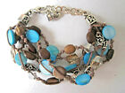 Brighton Riviera Womens Bracelet Brown & Turquoise Beads Silver Plated