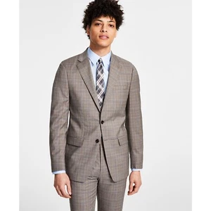 Calvin Klein Men's Slim-Fit Wool Stretch Suit Jacket Brown B4HP $450 - Picture 1 of 9