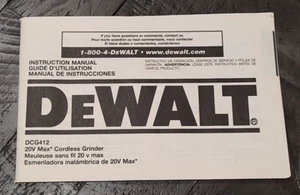 AMOLADORA INALÁMBRICA DEWALT 20V - MANUAL DE INSTRUCCIONES - DCG412 - Imagen 1 de 2