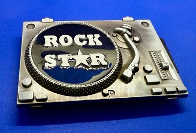 DJ ROCK STAR Turntable Music Record Player Musicians Music Lovers Belt Buckle - Image 1 of 4