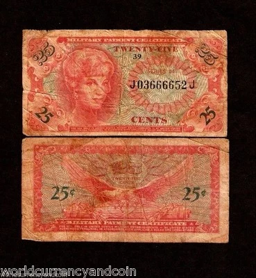 USA UNITED STATES 25 CENTS 1968 MPC SER.641 MILITARY PAYMENT CERTIFICATE SCARCE - Image 1 of 2