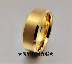 Gold Plated Tungsten Carbide Beveled Edge Men Women Wedding Engagement Band Ring - Picture 1 of 10