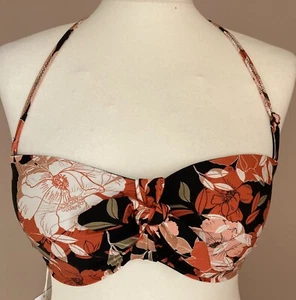 John Lewis Bikini Top Size 10 Floral Peach Orange Black Belize Knotted Front - Picture 1 of 4