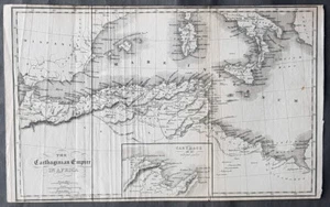 1863 R. Scott Antique Map Carthaginian Empire, Carthage, Tunisia, Mediterranean - Picture 1 of 2