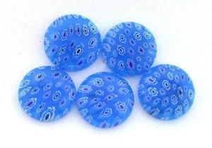 THREE 16mm ROUND BLUE WHITE FLORAL FLOWER MILLEFIORI GLASS CAB CABOCHON MC13 - Picture 1 of 1
