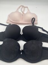 Three Victoria Secret Size 32 DD Black Lined Demi Wire, Pink Lined Plunge No Wir
