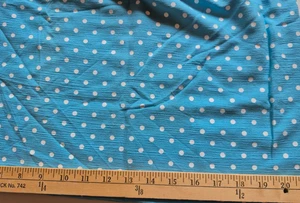 1/4"  WHITE  POLKA DOTS ON BLUE POLYESTER BLEND FABRIC  34X42 INCHES - Picture 1 of 2