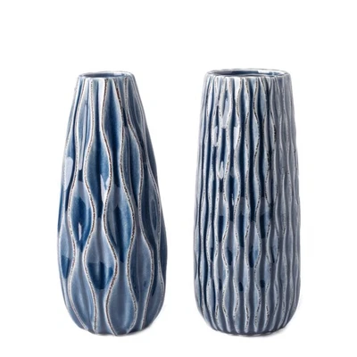 Jarrón de cerámica para flores, juego de 2 jarrones decorativos vintage azules de 7,9"" para Ho... Foto 1 de 4