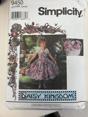 Simplicity 9450 pattern, Daisy Kingdom Dress, Hat and Purse, Child 3-6 UNCUT - Image 1 of 2