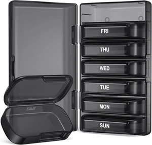 Weekly Pill Organizer Large Capacity 7 Day Arthritis Friendly Easy Open Black - Picture 1 of 11