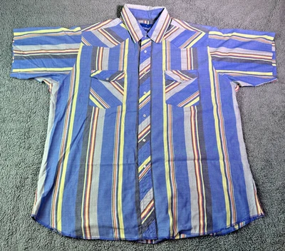 Wrangler Western Shirt Striped Pearl Snap Short Sleeve Size XL Retro Design - Image 1 of 4