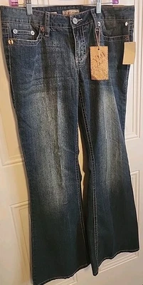 YMI NWT Jeans Size 13 Flare Distressed, 5 Pocket, Flap Back Pockets Dark Wash - Image 1 of 4