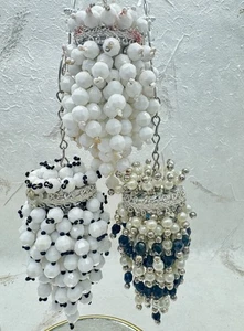 3 VTG TEA BALL CHANDELIER CHRISTMAS ORNAMENT BEADS SEQUIN White Black AS IS - Picture 1 of 22