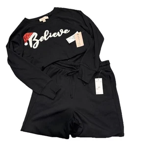 Conjunto de sombrero Philosophy Believe Santa salón de vacaciones acogedor invierno suave negro nuevo con etiquetas $78 Xs - Imagen 1 de 6