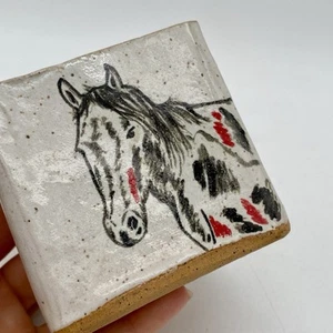 Hand Painted Horse Portrait Art Pottery Vase Pencil Make Up Brush Holder Signed - Picture 1 of 10