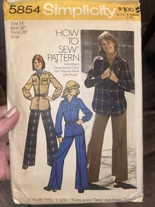 Vtg 70s Junior Teen Shirt Jacket Pants Simplicity 5854 Pattern Size 14 Cut Compl - Picture 1 of 2