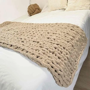 Chunky Knit Blanket Throw 40"x60", Chenille Throw Blankets, Handmade Warm & C... - Picture 1 of 6
