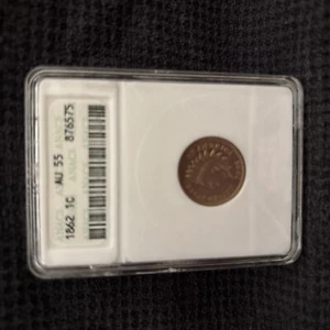 1862 Indian Head Penny - Anaacs AU55 - Picture 1 of 2